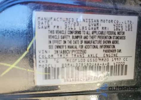 2023 Nissan Sentra Sv z USA, uszkodzony, nr VIN 3N1AB8CV1PY322590